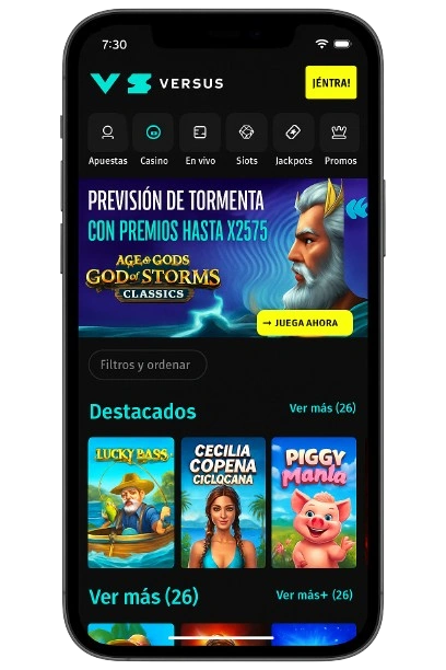 Versus Aplicación optimizada para móviles con casino en vivo